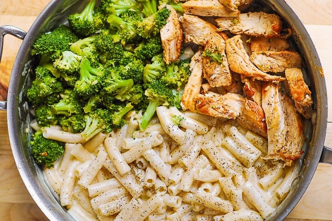 Pasta Alfredo mit Huhn und Brokkoli